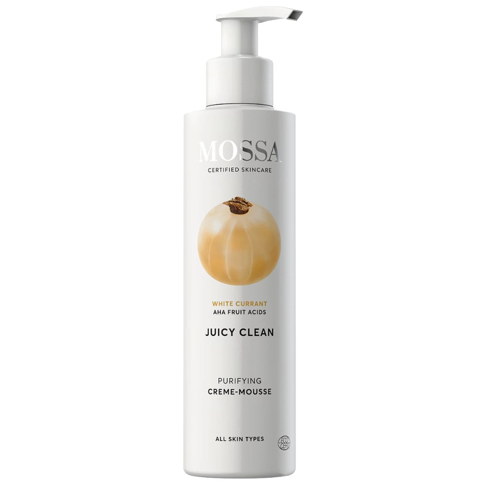 MOSSA JUICY CLEAN Arctisztító krémhab fehér ribizlivel és AHA gyümölcssavakkal