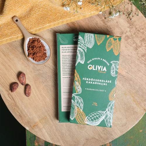 OLIVIA NATURAL Kakaóvajas narancsliget fürdőcsokoládé OLIVIA NATURAL Kakaóvajas narancsliget fürdőcsokoládé